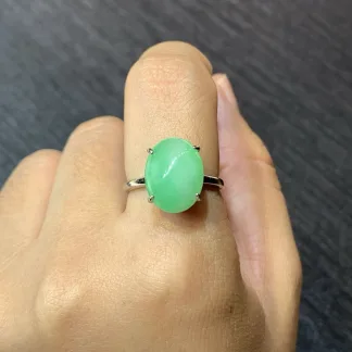 Icy Vivid Green Natural Jadeite Cabochon Ring — S925 Silver · No. EFFA (photo 5)