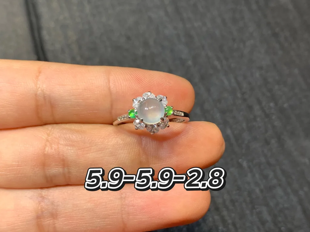High-Icy Glowing Natural Jadeite Cabochon Ring — S925 Silver · No. DB29 (photo 1)