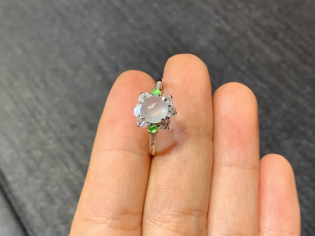 High-Icy Glowing Natural Jadeite Cabochon Ring — S925 Silver · No. DB29 (photo 3)