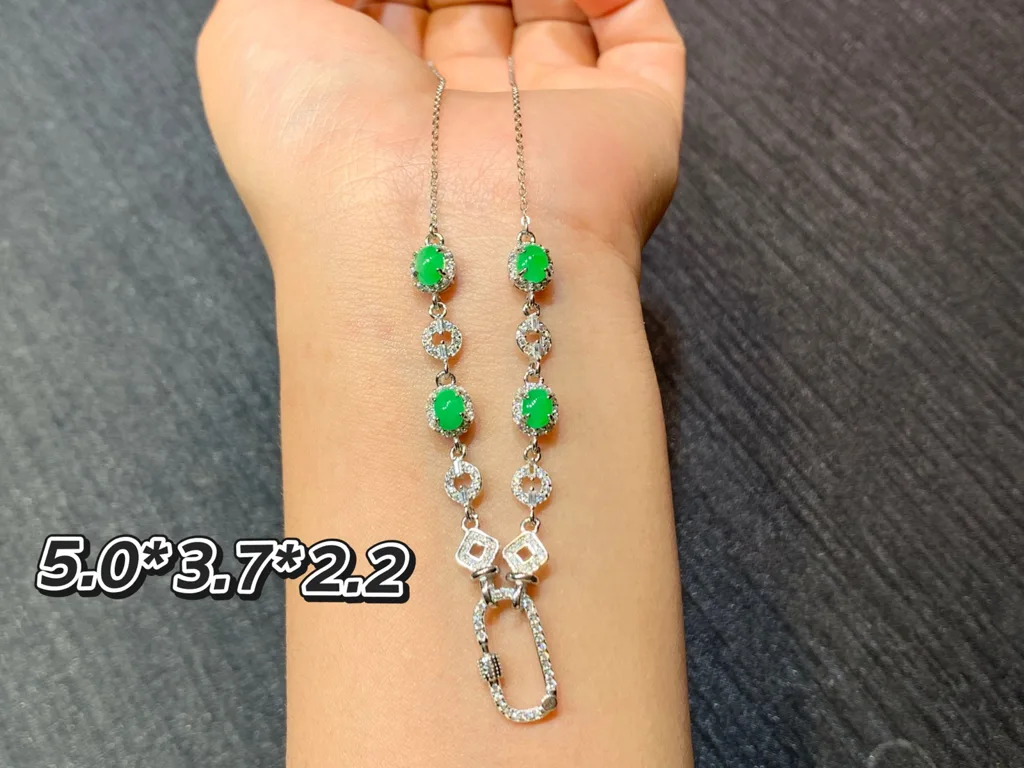 冰阳绿天然翡翠蛋面万能链 S925 银 · 编号 6303（图 1）