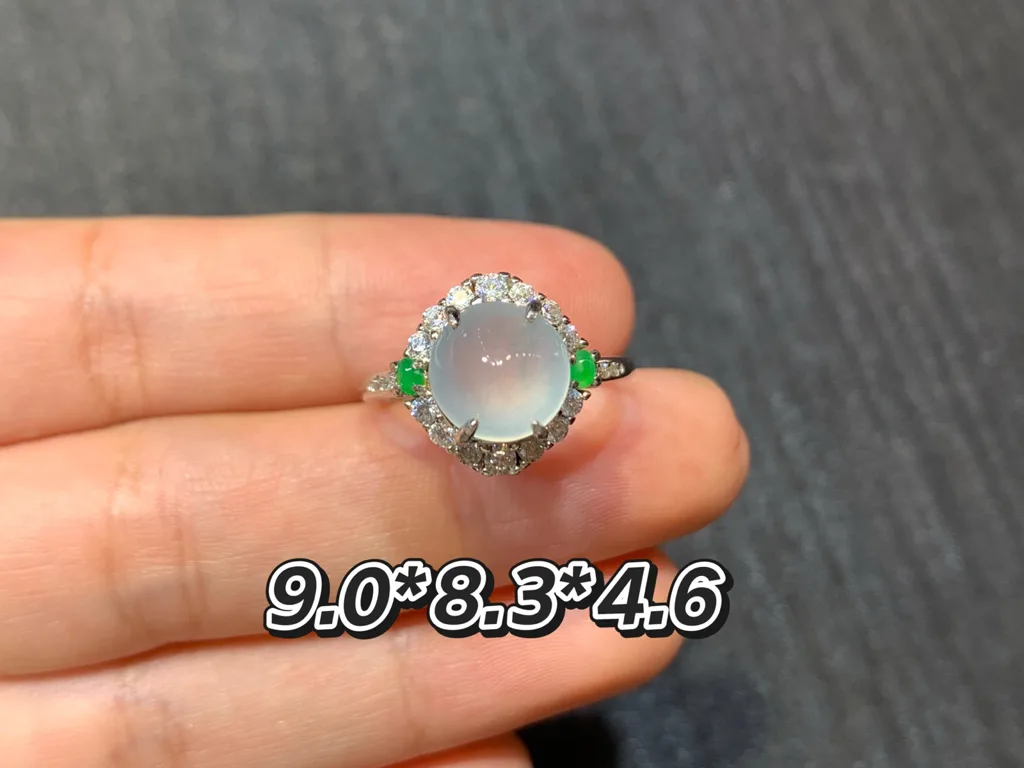 High-Icy Glowing Natural Jadeite Cabochon Ring — S925 Silver · No. 8721 (photo 1)