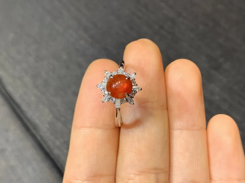 High-Icy Russet Red Natural Jadeite Cabochon Ring — S925 Silver · No. 19B9 (photo 3)