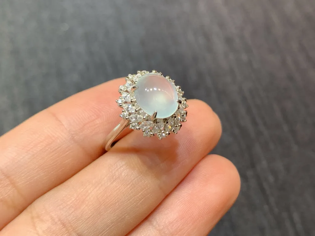 High-Icy Glowing Natural Jadeite Cabochon Ring — S925 Silver · No. CAAA (photo 4)