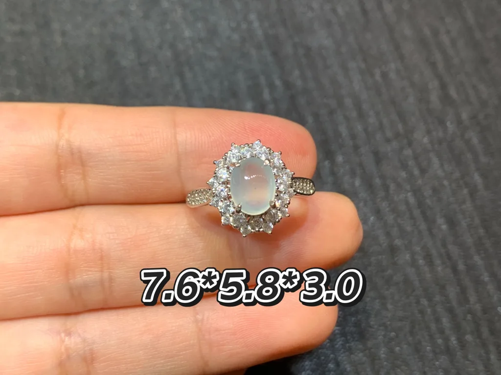 High-Icy Glowing Natural Jadeite Cabochon Ring — S925 Silver · No. 27A4 (photo 1)