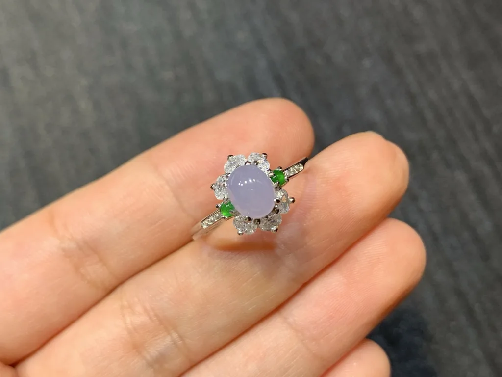 Icy Lavender Natural Jadeite Cabochon Ring — S925 Silver · No. 89A7 (photo 2)