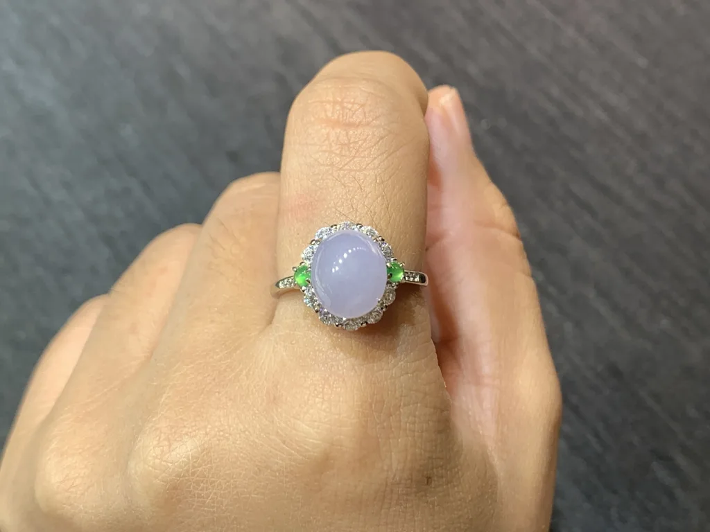 Lavender Natural Jadeite Cabochon Ring — S925 Silver · No. 9E73 (photo 5)