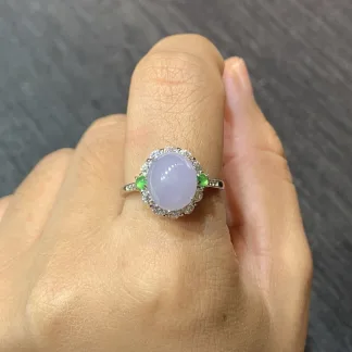 Lavender Natural Jadeite Cabochon Ring — S925 Silver · No. 9E73 (photo 5)
