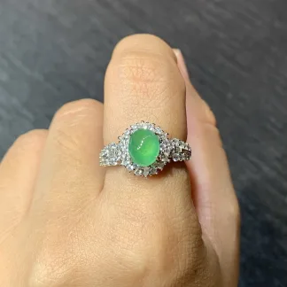 High-Icy Glowing Green Natural Jadeite Cabochon Ring — S925 Silver · No. 96D7 (photo 5)
