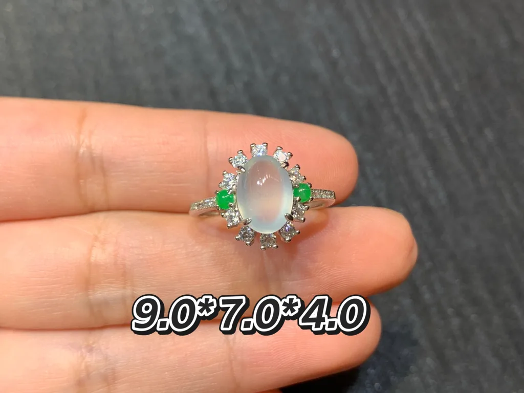 High-Icy Glowing Natural Jadeite Cabochon Ring — S925 Silver · No. 6051 (photo 1)