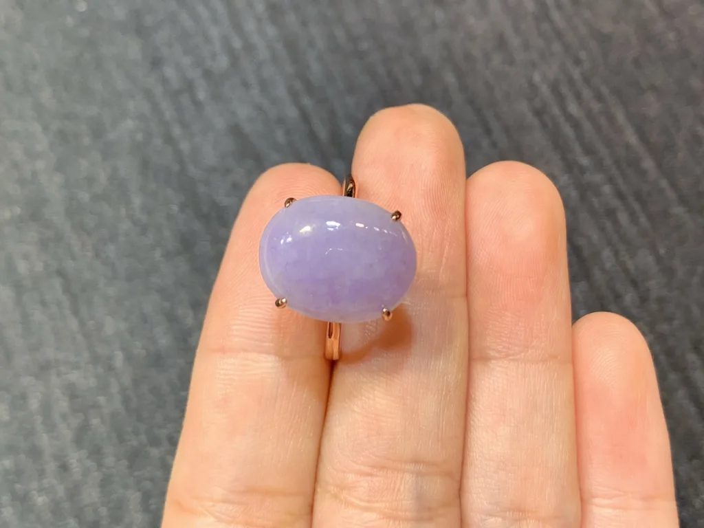 Lavender Natural Jadeite Cabochon Ring — S925 Silver · No. 62F0 (photo 3)