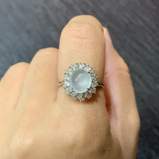 High-Icy Glowing Natural Jadeite Cabochon Ring — S925 Silver · No. CAAA (photo 5)