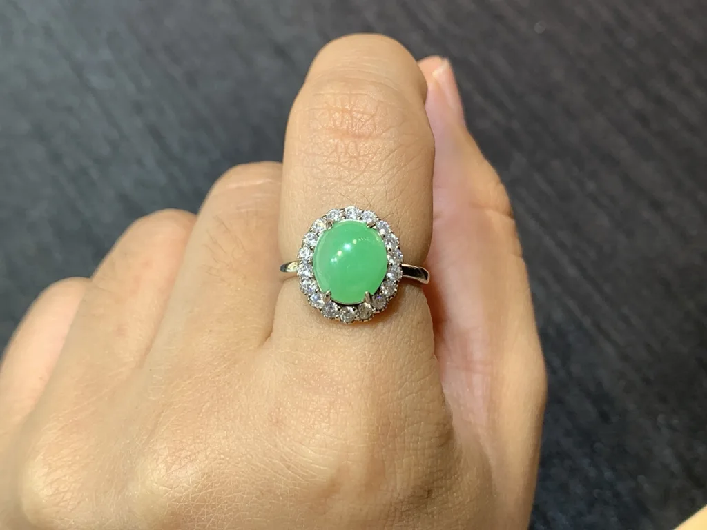 Icy Green Natural Jadeite Cabochon Ring — S925 Silver · No. DB56 (photo 5)