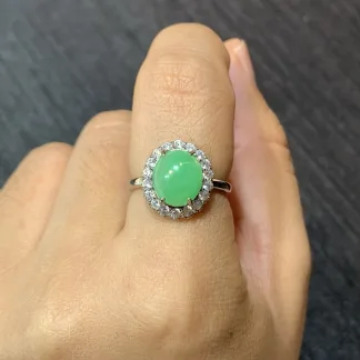 Icy Green Natural Jadeite Cabochon Ring — S925 Silver · No. DB56 (photo 5)