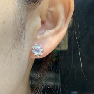 High-Icy Glowing Cabochon Stud Earrings — S925 Silver