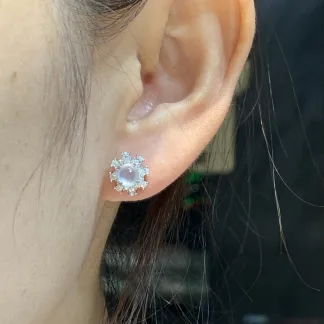 High-Icy Glowing Natural Jadeite Cabochon Stud Earrings — S925 Silver · No. DED5