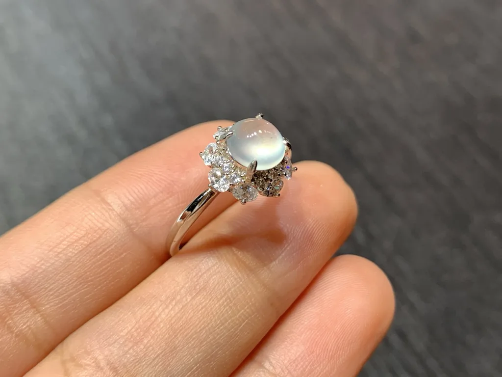 High-Icy Radiant Cabochon Natural Jadeite Cabochon Ring — S925 Silver · No. 7E0B (photo 4)