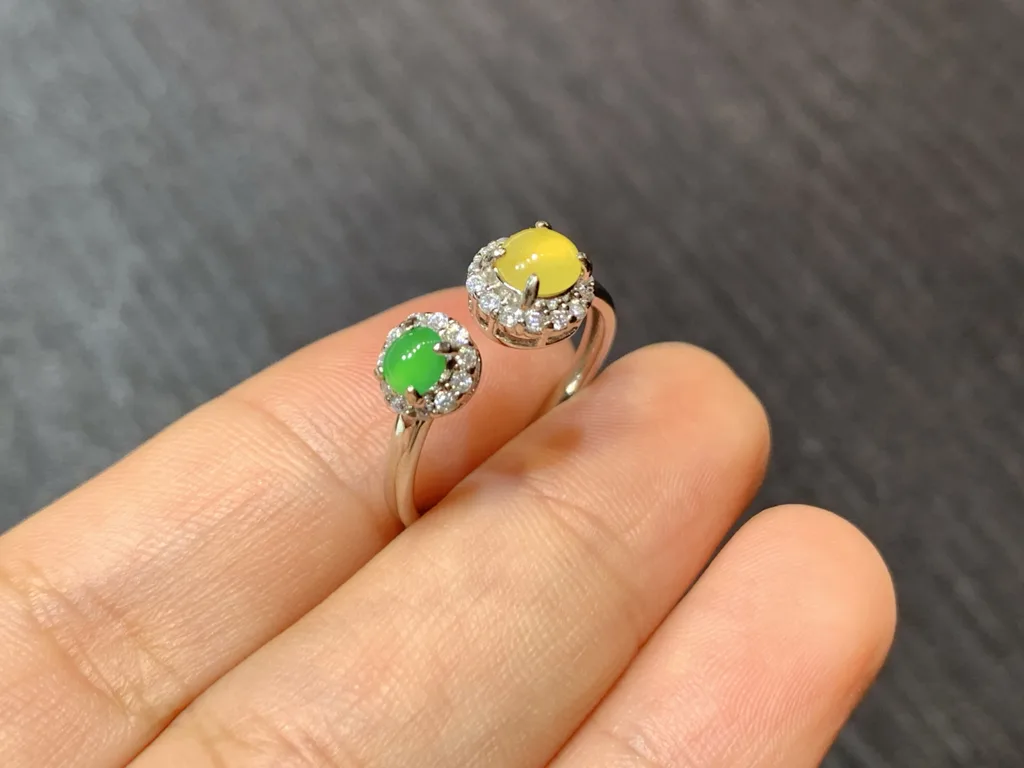 High-Icy Yellow and Green Natural Jadeite Cabochon Ring — S925 Silver · No. 762E (photo 4)