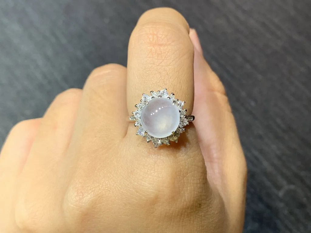 High-Icy Glowing Natural Jadeite Cabochon Ring — S925 Silver · No. 9D14 (photo 5)