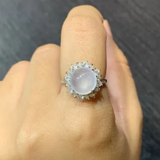 High-Icy Glowing Natural Jadeite Cabochon Ring — S925 Silver · No. 9D14 (photo 5)