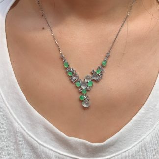 High-Icy Glowing Clear-and-Green Cabochon Necklace — S925 Silver