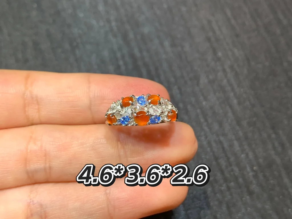 High-Icy Russet Red Natural Jadeite Cabochon Ring — S925 Silver · No. 44D7 (photo 1)
