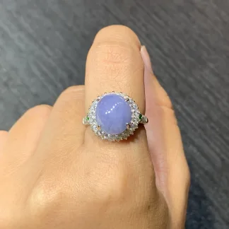 Lavender Natural Jadeite Cabochon Ring — S925 Silver · No. E40A
