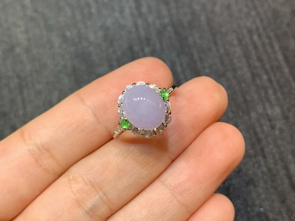 Lavender Natural Jadeite Cabochon Ring — S925 Silver · No. 9E73 (photo 2)