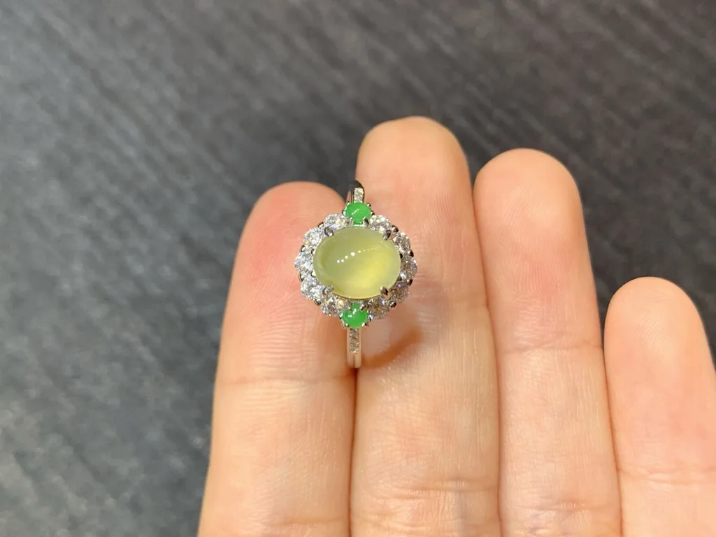 High-Icy Honey Yellow Natural Jadeite Cabochon Ring — S925 Silver · No. CFF9 (photo 3)