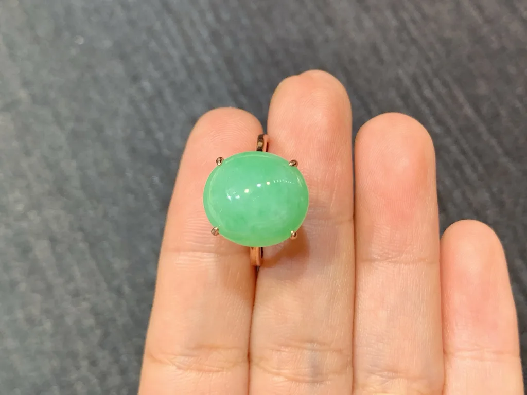 Icy Vivid Green Natural Jadeite Cabochon Ring — S925 Silver · No. D2D5 (photo 3)