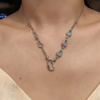 High-Icy Glowing Pale Lavender Natural Jadeite Convertible Cabochon Chain — S925 Silver · No. 7AE3
