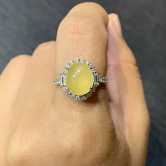 High-Icy Honey Yellow Natural Jadeite Cabochon Ring — S925 Silver · No. 3C76