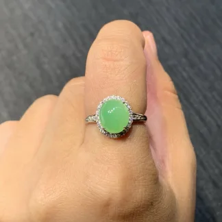 Icy Fresh Vivid Green Natural Jadeite Cabochon Ring — S925 Silver · No. A183