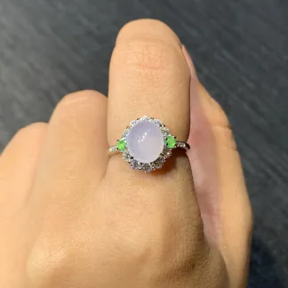 Icy Pink-Lavender Natural Jadeite Cabochon Ring — S925 Silver · No. 4C9C