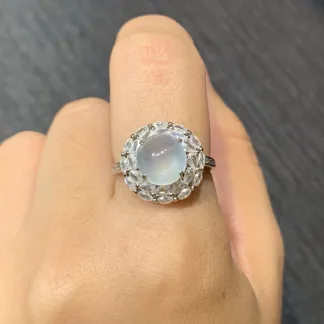 High-Icy Glowing Natural Jadeite Cabochon Ring — S925 Silver · No. 747E