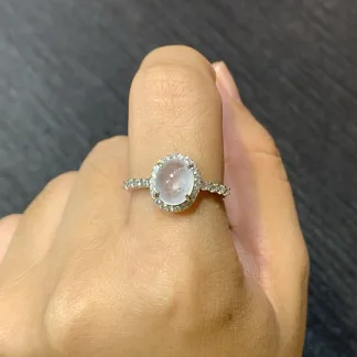 High-Icy Glowing Natural Jadeite Cabochon Ring — S925 Silver · No. 441B