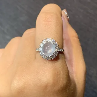 High-Icy Glowing Natural Jadeite Cabochon Ring — S925 Silver · No. 66C5