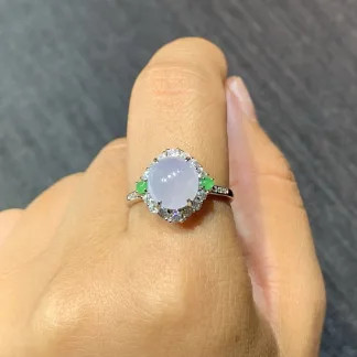 High-Icy Lavender Natural Jadeite Cabochon Ring — S925 Silver · No. 1BD9