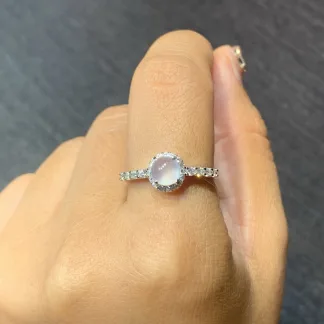 High-Icy Glowing Natural Jadeite Cabochon Ring — S925 Silver · No. D47E