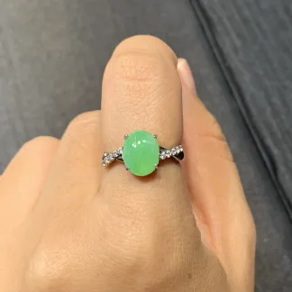 Icy Vivid Green Cabochon Natural Jadeite Three-Piece Cabochon Set — S925 Silver · No. 430C