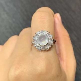 High-Icy Glowing Natural Jadeite Cabochon Ring — S925 Silver · No. 439B