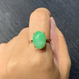 Vivid Green Natural Jadeite Cabochon Ring — S925 Silver · No. 74B6
