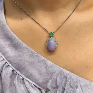 Lavender Natural Jadeite Cabochon Pendant — S925 Silver · No. E57D
