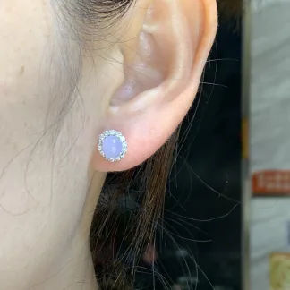 Icy Lavender Natural Jadeite Cabochon Stud Earrings — S925 Silver · No. 7B3A