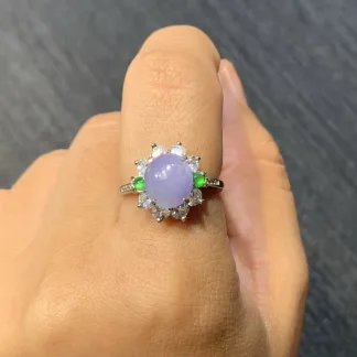 Lavender Natural Jadeite Cabochon Ring — S925 Silver · No. 2C1E