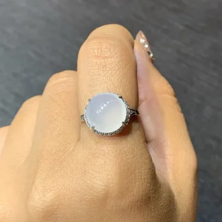 Icy Glowing Natural Jadeite Cabochon Ring — S925 Silver · No. 7049
