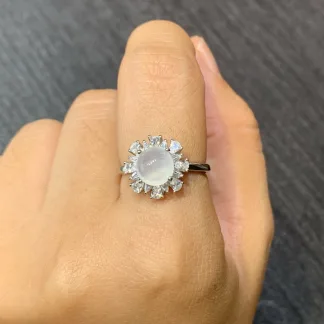 High-Icy Glowing Natural Jadeite Cabochon Ring — S925 Silver · No. 4C00
