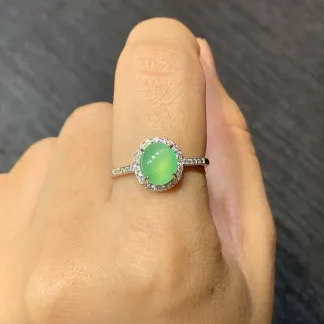 High-Icy Vivid Green Natural Jadeite Cabochon Ring — S925 Silver · No. F17C