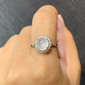High-Icy Glowing Natural Jadeite Cabochon Ring — S925 Silver · No. 03B7