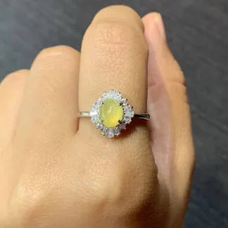 High-Icy Honey Yellow Natural Jadeite Cabochon Ring — S925 Silver · No. 6660