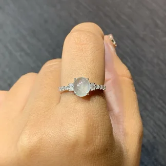 High-Icy Glowing Natural Jadeite Cabochon Ring — S925 Silver · No. 7777